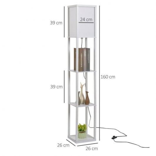 Homcom Lámpara De Pie Con 3 Estantes Para Bombilla E27 Potencia Máx. 40w Blanco