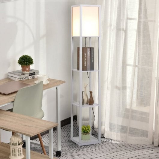 Homcom Lámpara De Pie Con 3 Estantes Para Bombilla E27 Potencia Máx. 40w Blanco