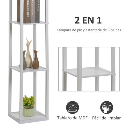 Homcom Lámpara De Pie Con 3 Estantes Para Bombilla E27 Potencia Máx. 40w Blanco