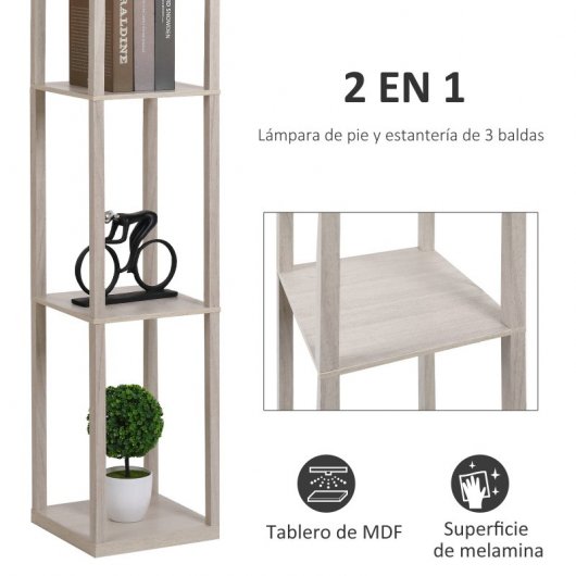 Homcom Lámpara De Pie Con 3 Estantes Para Bombilla E27 Potencia Máx. 40w Roble Y