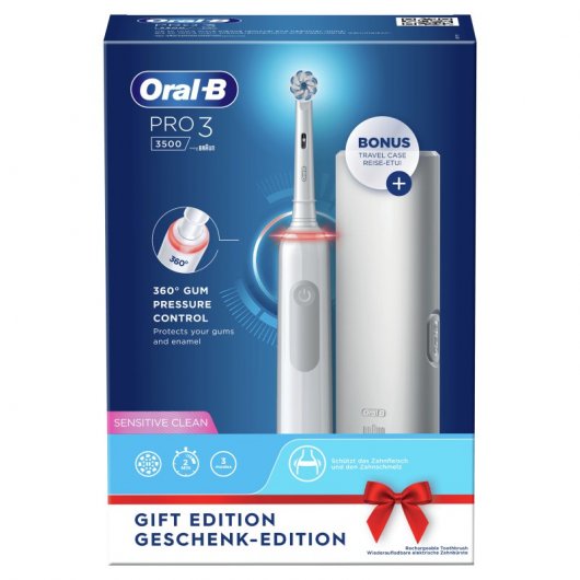 Braun Oral-B Pro 3 3500 Sensitive Clean Cepillo de Dientes Eléctrico + Estuche de Viaje