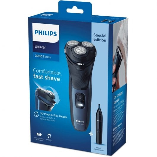 Philips Shaver Series 3000 S3134/57 Máquina de Barbear Elétrica + Aparador de Nariz