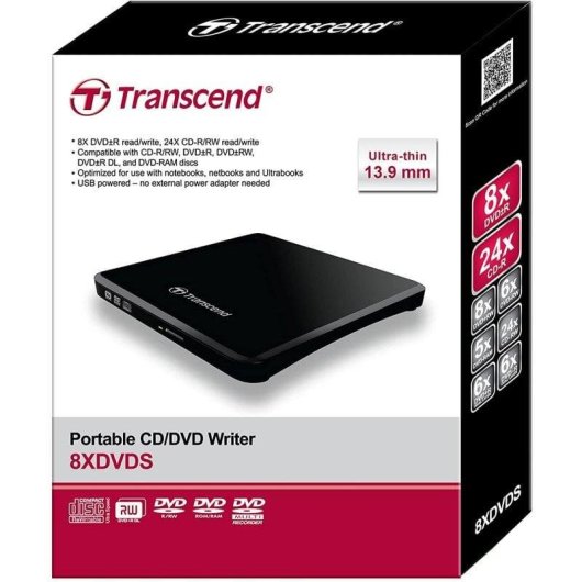Masterizzatore DVD Esterno Transcend TS8XDVDS-K USB 2.0 Nero Slim