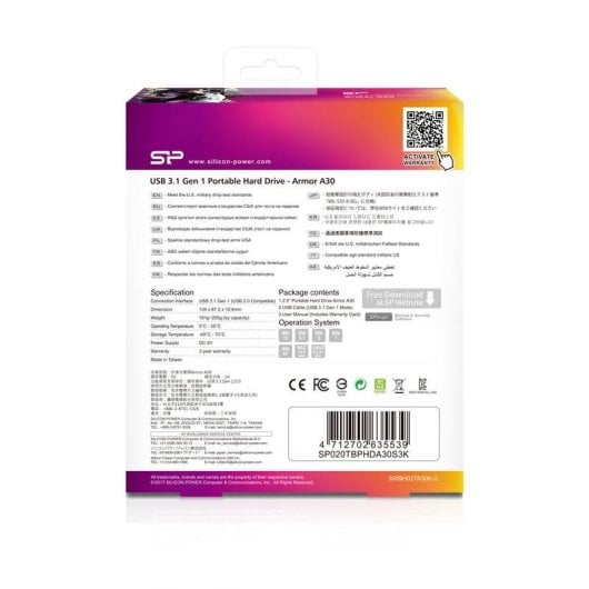 Disque Dur Silicon Power Armor A30 2TB 2.5" HDD USB 3.2 Résistant Chocs