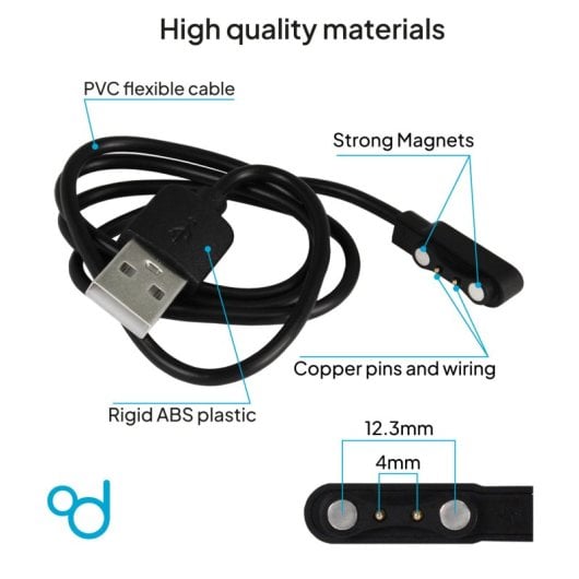 OcioDual Ladekabel für Xiaomi Smartwatch Watch 55 cm Schwarz