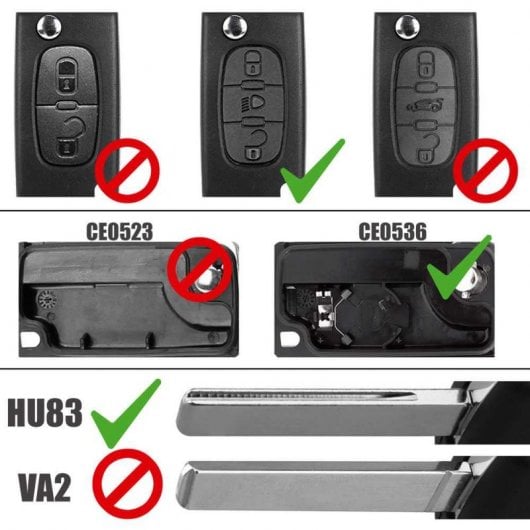 OcioDual CE0536 HU83 Coque de clé télécommande avec 3 boutons pour Peugeot/Citroën/Fiat