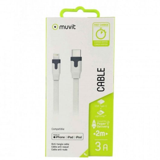 Muvit Cable USB Tipo C 2.0 a Lightning MFI 3A 2m Blanco