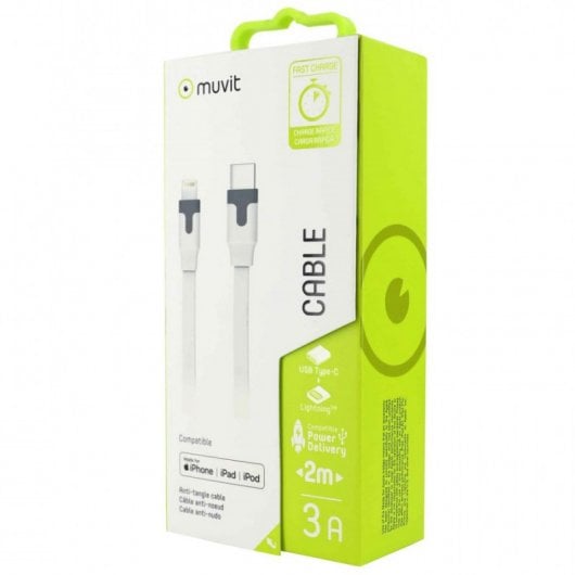Muvit Cable USB Tipo C 2.0 a Lightning MFI 3A 2m Blanco