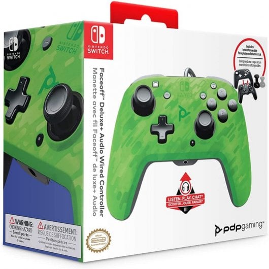 PDP Faceoff Deluxe Audio Comando com Cabo Verde Camo para Nintendo Switch