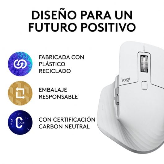 Logitech MX Master 3S Mouse RF Senza Fili + Bluetooth Laser 8000 DPI Bianco