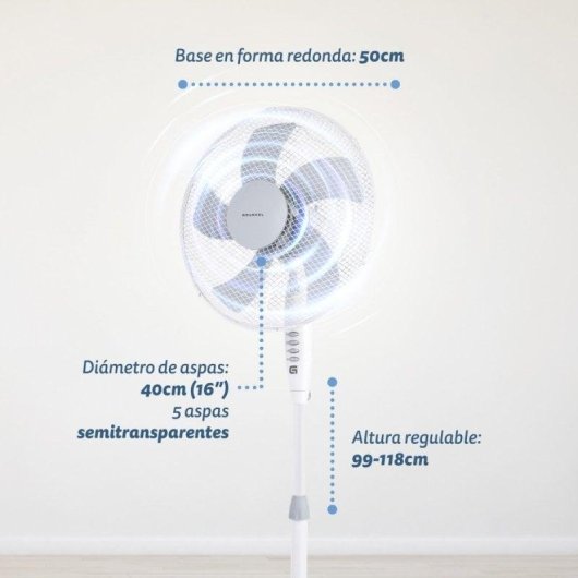 Ventoinha de Pé Grunkel FAN-165X 50W 40cm 3 Velocidades 5 Pás Altura Regulável Silenciosa