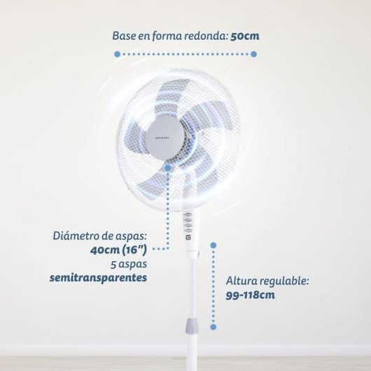 Ventoinha de Pé Grunkel FAN-165X 50W 40cm 3 Velocidades 5 Pás Altura Regulável Silenciosa