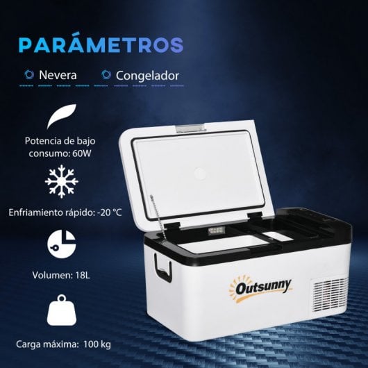 Outsunny Nevera Congelador Compresor 18l Hasta -20ºC Con Luz Led 58,5x33,5x29,2cm