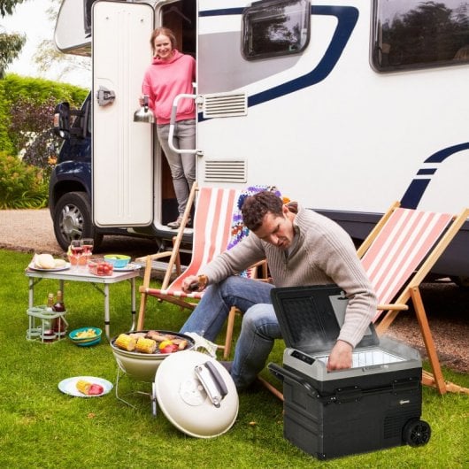 Outsunny Nevera Y Congelador Compresor 60l -20ºC Con Pantalla Led Táctil Y Ruedas