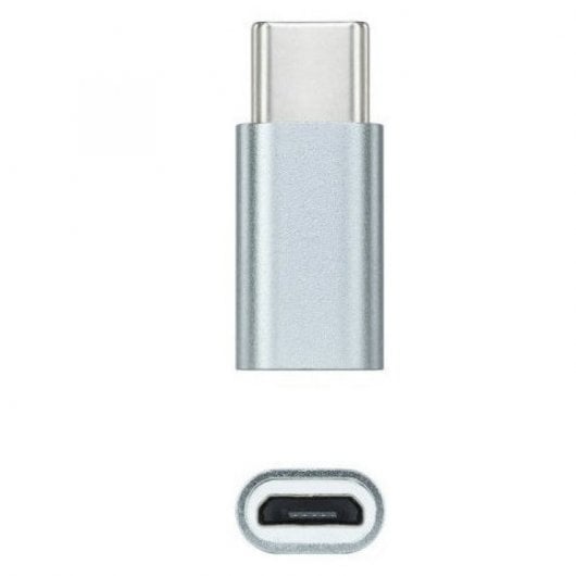 Nanocable Adaptador USB-C a Micro USB Macho/Hembra Gris