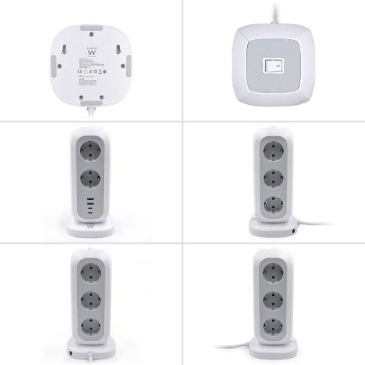 Régua de tomadas Ewent EW3861 Torre 11 Tomadas 2 USB-A 2 USB-C Proteção Interruptor