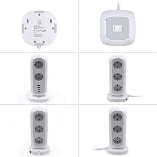 Ewent Régua 11 Tomadas em Torre com 2 Carregadores USB + 2 USB-C