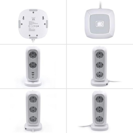 Régua de tomadas Ewent EW3861 Torre 11 Tomadas 2 USB-A 2 USB-C Proteção Interruptor