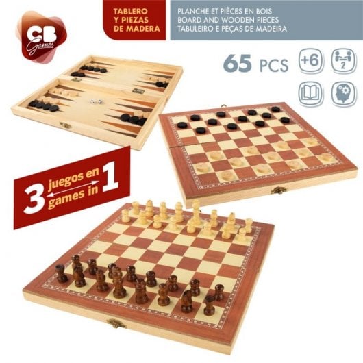 Tablero Ajedrez 3 En 1 De Madera Cb Games