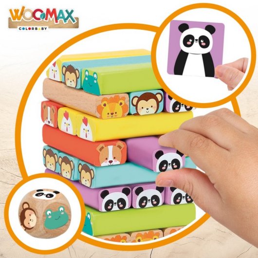Torre De Bloques De Madera Con Animales Y Colores Woomax