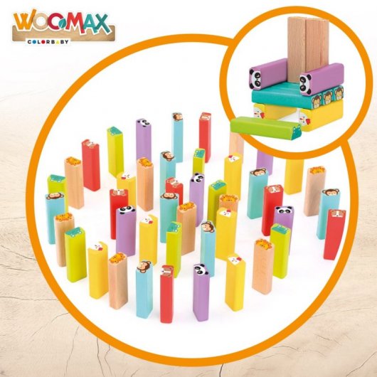 Torre De Bloques De Madera Con Animales Y Colores Woomax