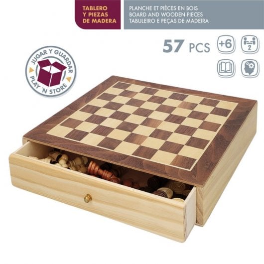 Juegos De Mesa Ajedrez Y Damas 2 En 1 Madera Con Cajón Cb Games
