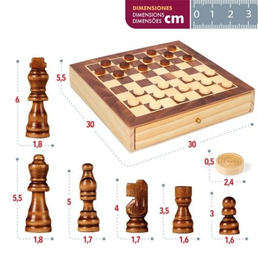 Juegos De Mesa Ajedrez Y Damas 2 En 1 Madera Con Cajón Cb Games