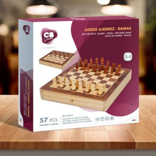 Juegos De Mesa Ajedrez Y Damas 2 En 1 Madera Con Cajón Cb Games