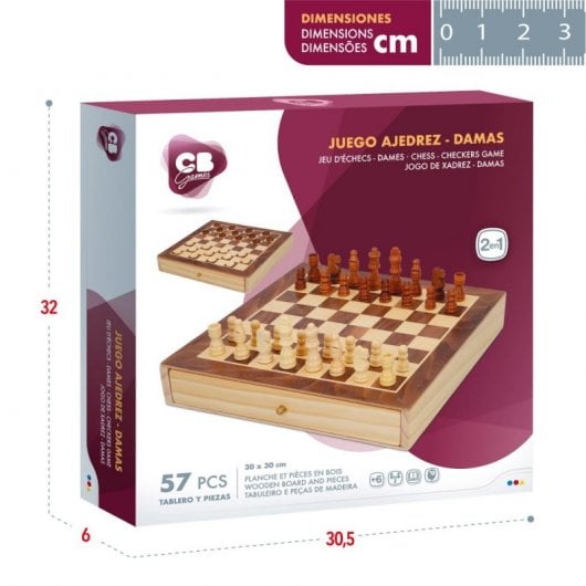 Juegos De Mesa Ajedrez Y Damas 2 En 1 Madera Con Cajón Cb Games