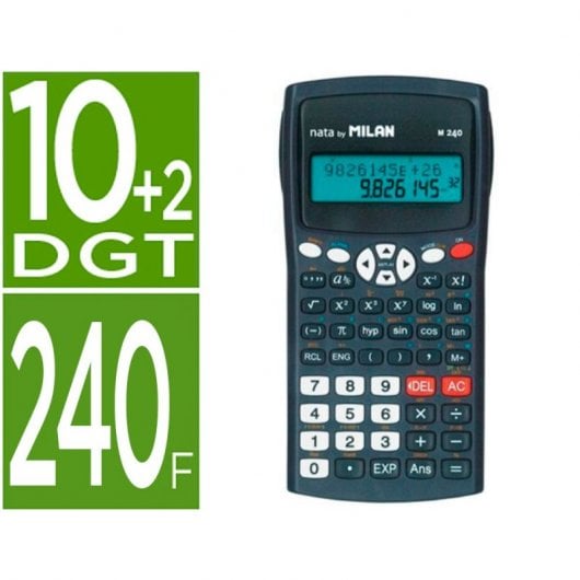 Calculadora Milan Cientifica M240 Black 2 Lineas 240 Funciones 10+2 Digitos Negra Con Tapa