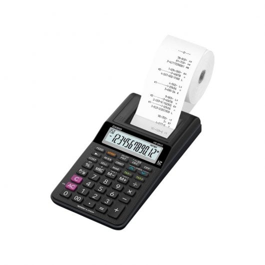 Casio Taschenrechner, Drucker, LCD-Bildschirm, Papier, 58 mm, HR-8RCE, 12 Ziffern, AC/DC-Batterien, Farbe Schwarz