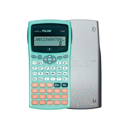 Calculadora Científica Milan M240 Prata 2 Linhas 240 Funções 10+2 Dígitos Verde Turquesa Com Tampa