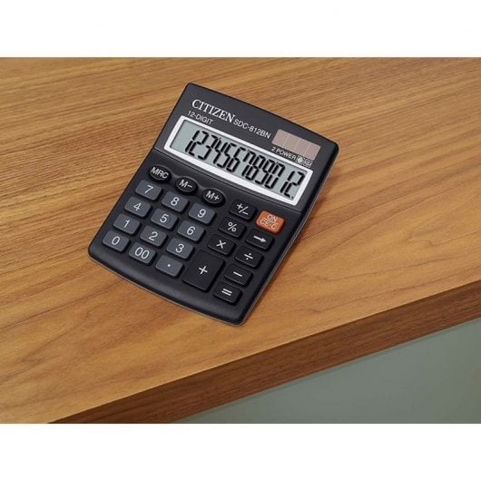 Calculadora Citizen Sobremesa Sdc-812 Bn Eco Solar Y Pilas 12 Digitos 124x102x25mm Negro