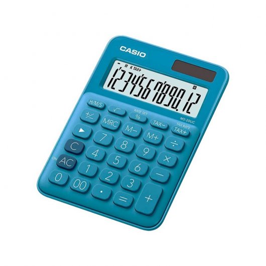 Casio Ms-20uc-bu Calculatrice de bureau 12 chiffres Taxe +/- Couleur Bleu