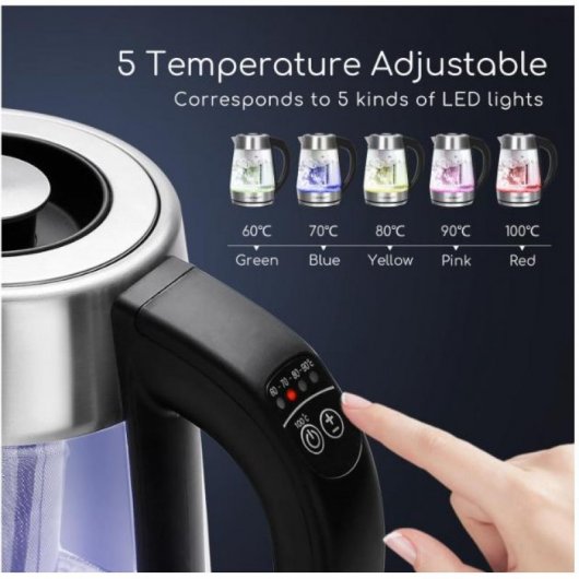 Aigostar Cris Hervidor de Agua con Infusor 1.7L 2200W Plata/Negro