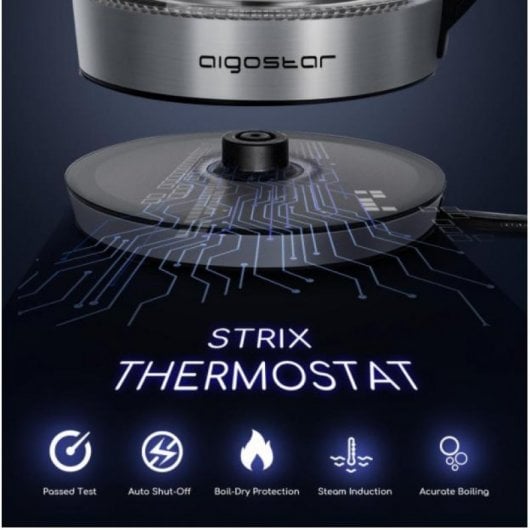 Aigostar Cris Hervidor de Agua con Infusor 1.7L 2200W Plata/Negro