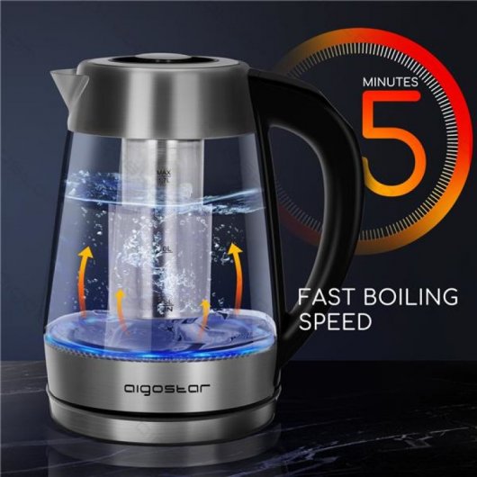 Aigostar Cris Hervidor de Agua con Infusor 1.7L 2200W Plata/Negro