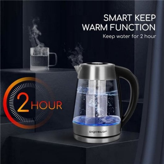 Aigostar Cris Hervidor de Agua con Infusor 1.7L 2200W Plata/Negro