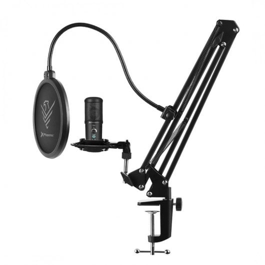 Phoenix Streamcast Pro U Micrófono Streaming Cardioide con Brazo Extensible
