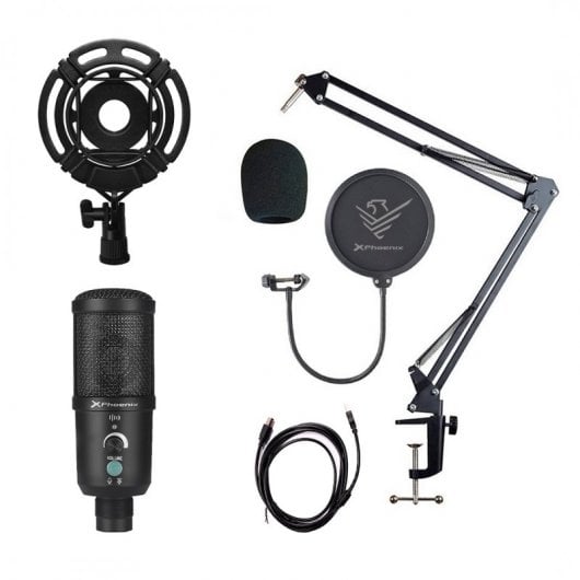 Phoenix Streamcast Pro U Micrófono Streaming Cardioide con Brazo Extensible