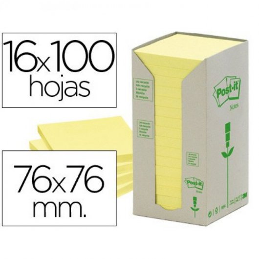 Bloc Notes Autocollantes Amovibles Recyclé Tour Post-it 76 x 76 Mm 16 ...
