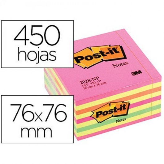Bloco de notas adesivas remover e colocar post-it 76 x 76 mm cubo rosa neon 450 folhas