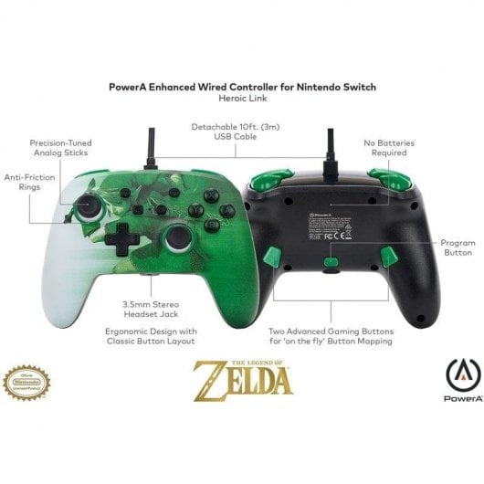 Comando com Fio PowerA 1516984-01 Heroic Link Nintendo Switch Branco Verde