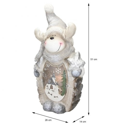 ECD Germany Figura de Reno de Poliresina con Iluminación LED 53 cm