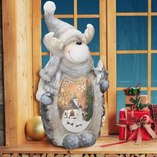 ECD Germany Figura de Reno de Poliresina con Iluminación LED 53 cm