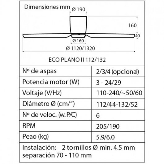 Casafan 313284 Eco Plano II Deckenventilator 132 cm 29 W Schwarz