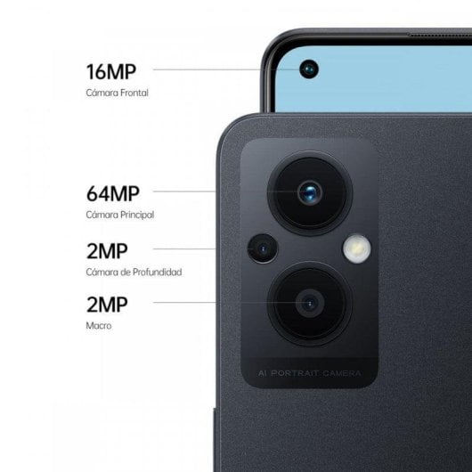 Oppo Reno8 Lite 8 Go 128 Go 6.43" AMOLED 5G Double SIM Batterie 4500mAh IPX4 NFC Charge rapide Android 11 Noir