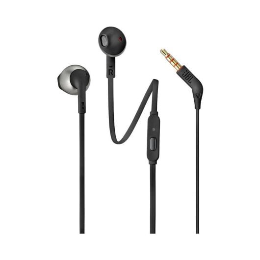 Auriculares JBL Tune 205 com fio, jack 3.5mm, música e chamadas, microfone integrado pretos