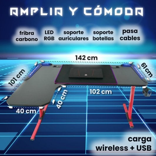 UnicView Mesa Gaming de Canto com LED RGB 140cm