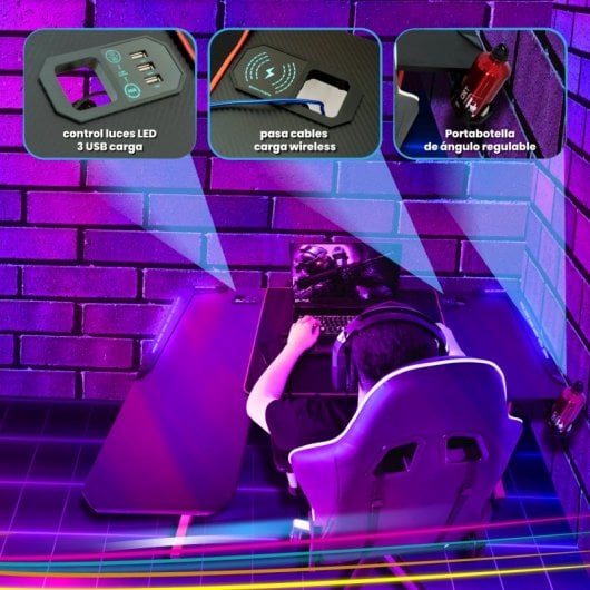 UnicView Mesa Gaming de Canto com LED RGB 140cm